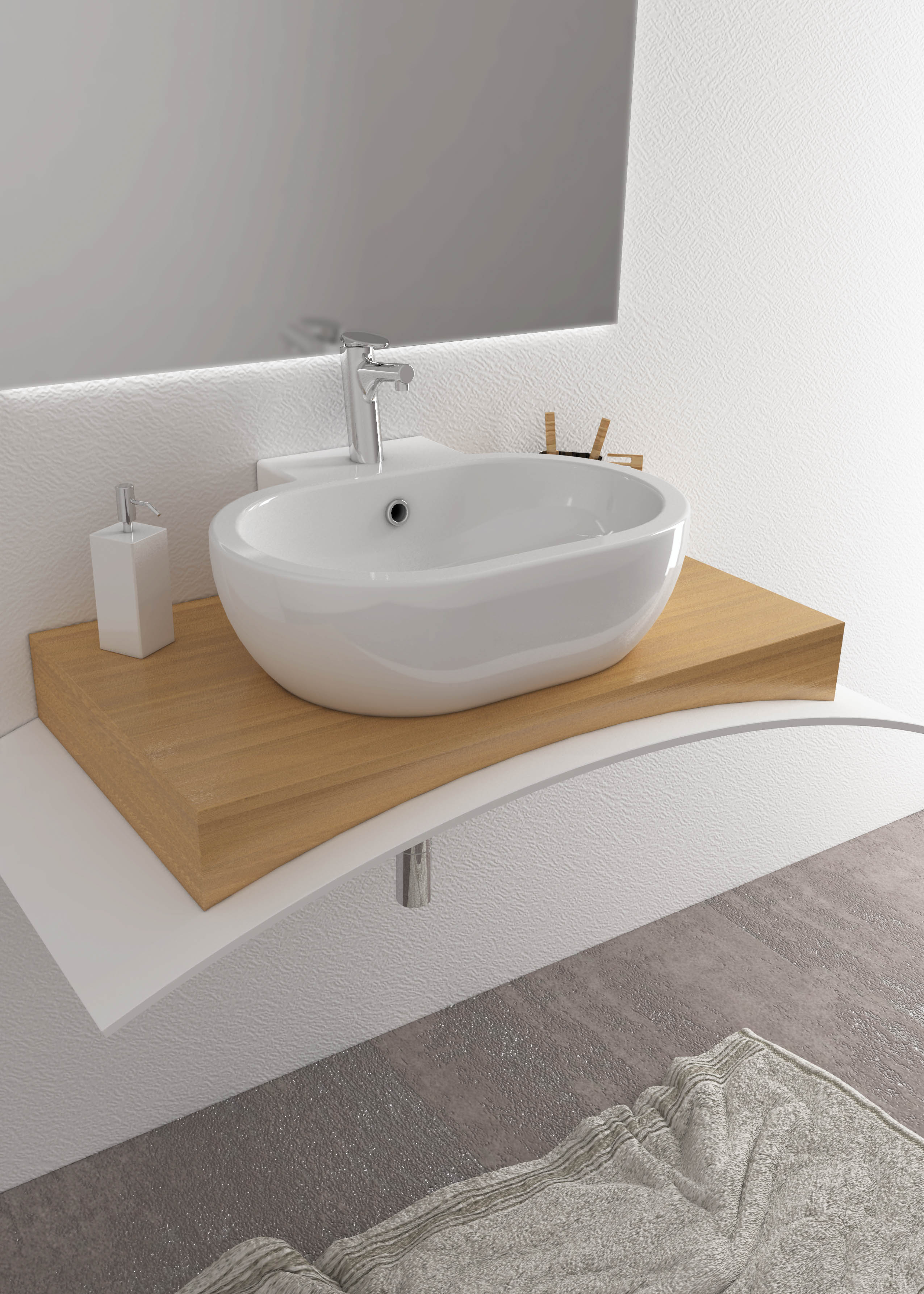 Lavabo Da Appoggio O Sospeso In Ceramica Bianca - Modello Swing, 57x40 Cm, Design Moderno Per Bagno