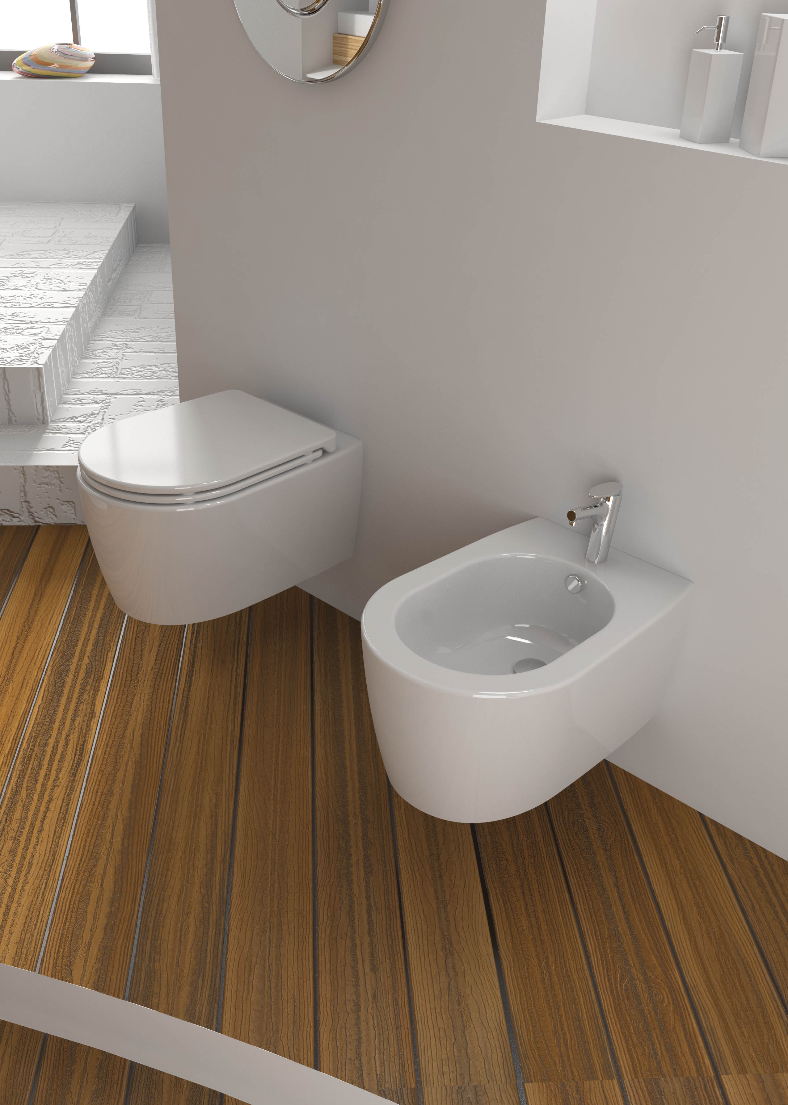 Bagno Completo Sanitari Sospesi Con Lavabo Da Appoggio Aida